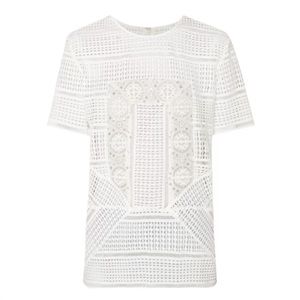 Self Portrait | White Contrast Panel Crochet Lace Blouse | 6